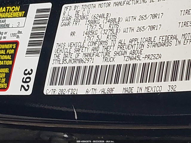 45943076 :رقم المزاد ، 3TMLB5JN3RM062971 vin ، 2024 Toyota Tacoma Trd Off Road مزاد بيع