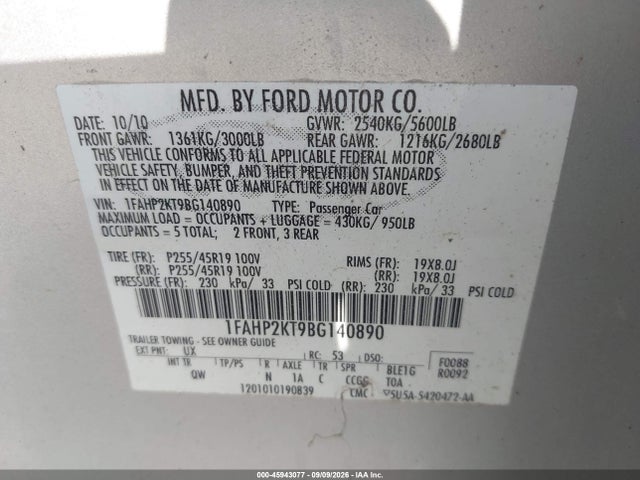 Aukcja sprzedaży 2011 Ford Taurus Sho, vin: 1FAHP2KT9BG140890, numer aukcji: 45943077