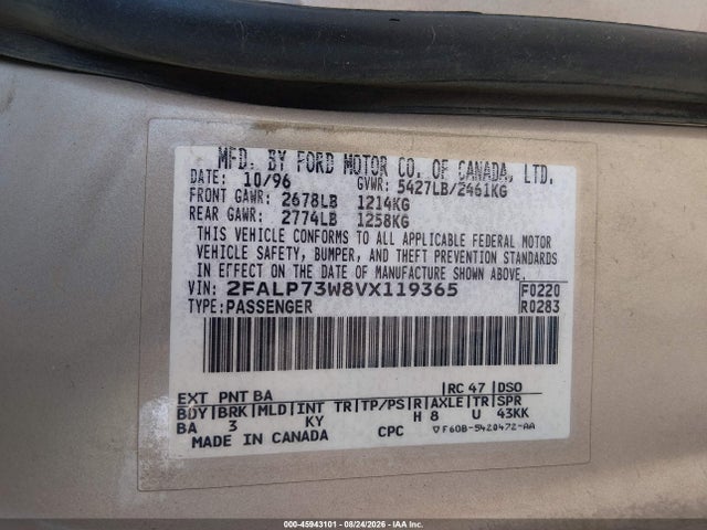 Продаж на аукціоні авто 1997 Ford Crown Victoria, vin: 2FALP73W8VX119365, номер лоту: 45943101