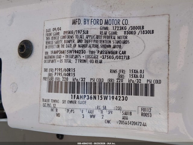 Продаж на аукціоні авто 2005 Ford Focus Zxw, vin: 1FAHP36N15W194230, номер лоту: 45943102