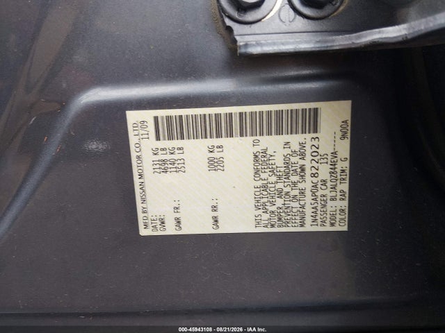 2010 Nissan Maxima 3.5 S მანქანა იყიდება აუქციონზე, vin: 1N4AA5AP0AC822023, აუქციონის ნომერი: 45943108
