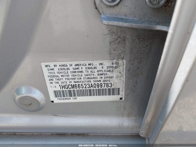 Продажа на аукционе авто 2003 Honda Accord 3.0 Ex, vin: 1HGCM66523A099783, номер лота: 45943109
