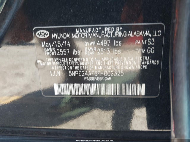 5NPE24AF6FH002325 Hyundai SONATA SE