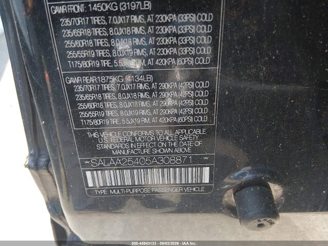 Продаж на аукціоні авто 2005 Land Rover Lr3 Se, vin: SALAA25405A308871, номер лоту: 45943133