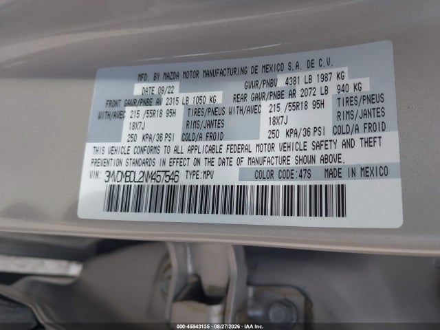 Aukcja sprzedaży 2022 Mazda Cx-30 Premium, vin: 3MVDMBDL2NM457546, numer aukcji: 45943135
