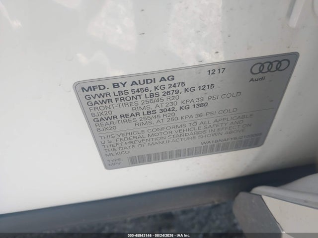 Aukcja sprzedaży 2018 Audi Q5 2.0t Premium/2.0t Tech Premium, vin: WA1BNAFY6J2103095, numer aukcji: 45943146