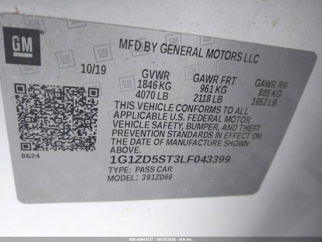 Продажа на аукционе авто 2020 Chevrolet Malibu Fwd Lt, vin: 1G1ZD5ST3LF043399, номер лота: 45943157