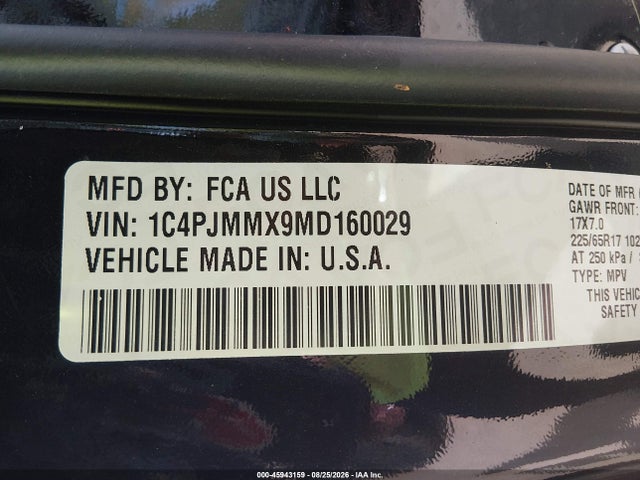 Продажа на аукционе авто 2021 Jeep Cherokee Latitude Lux 4x4, vin: 1C4PJMMX9MD160029, номер лота: 45943159
