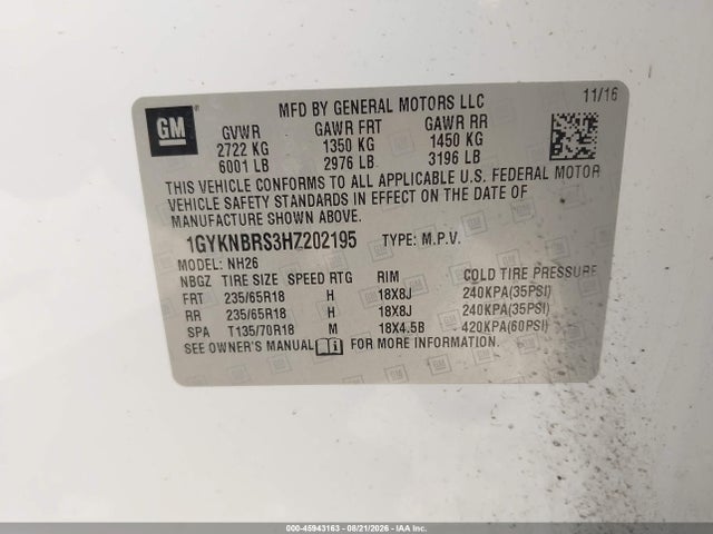 Продаж на аукціоні авто 2017 Cadillac Xt5 Luxury, vin: 1GYKNBRS3HZ202195, номер лоту: 45943163