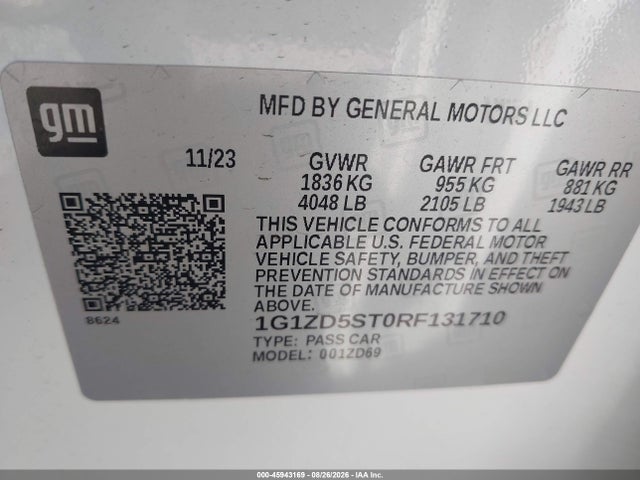 2024 Chevrolet Malibu Fwd 1lt მანქანა იყიდება აუქციონზე, vin: 1G1ZD5ST0RF131710, აუქციონის ნომერი: 45943169