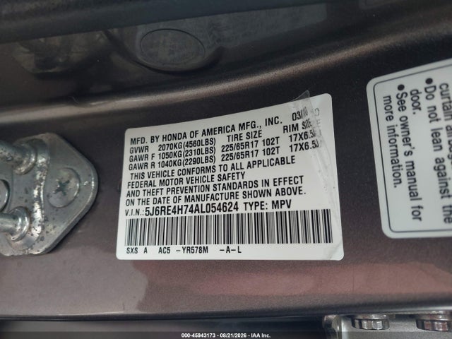 Aukcja sprzedaży 2010 Honda Cr-v Ex-l, vin: 5J6RE4H74AL054624, numer aukcji: 45943173