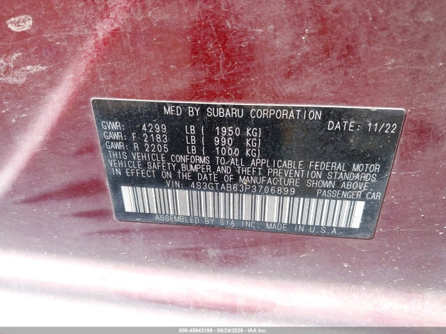 Aukcja sprzedaży 2023 Subaru Impreza Base 5-door, vin: 4S3GTAB63P3706899, numer aukcji: 45943199