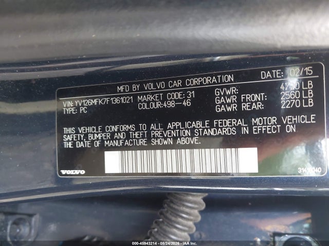 Продажа на аукционе авто 2015 Volvo S60 T5 Premier, vin: YV126MFK7F1361021, номер лота: 45943214