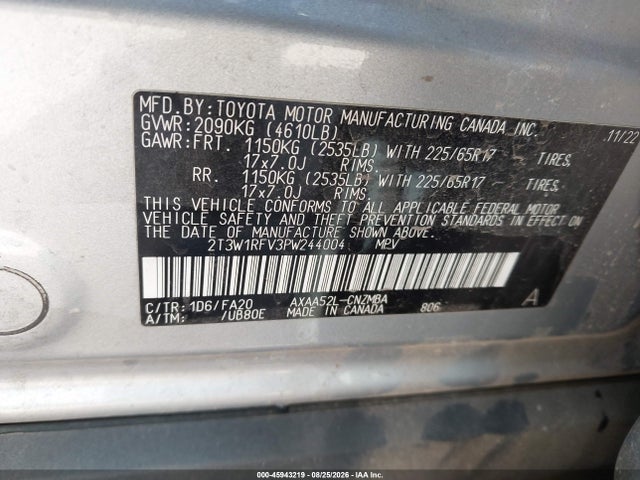 Aukcja sprzedaży 2023 Toyota Rav4 Xle, vin: 2T3W1RFV3PW244004, numer aukcji: 45943219