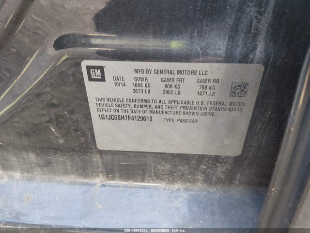 45943234 :رقم المزاد ، 1G1JC6SH7F4129610 vin ، 2015 Chevrolet Sonic Lt Auto مزاد بيع