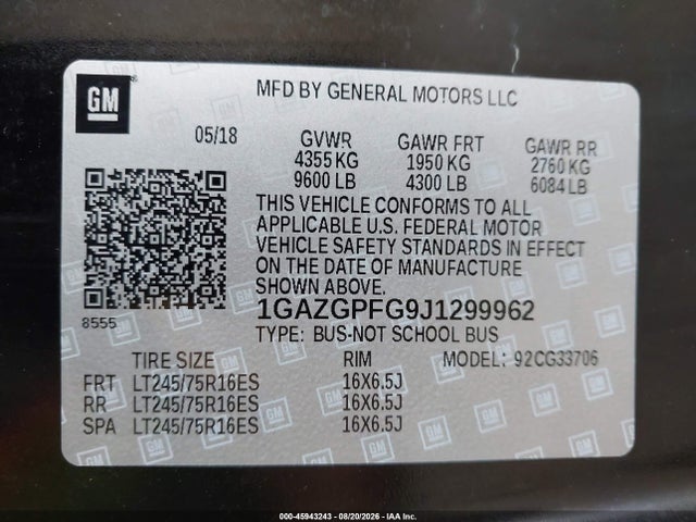 Chevrolet Express 3500 Lt 2018 1GAZGPFG9J1299962 Image 9