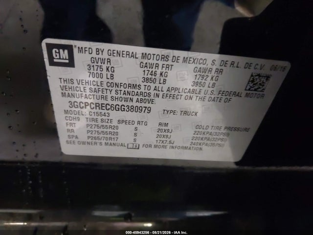 Продажа на аукционе авто 2016 Chevrolet Silverado 1500 Lt, vin: 3GCPCREC6GG380979, номер лота: 45943256