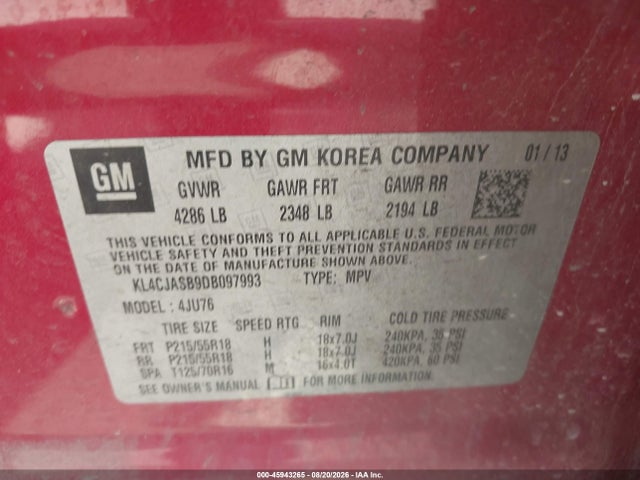 Продажа на аукционе авто 2013 Buick Encore, vin: KL4CJASB9DB097993, номер лота: 45943265