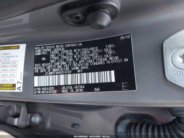 45943283 :رقم المزاد ، JTJBM7FX6A5014769 vin ، 2010 Lexus Gx 460 مزاد بيع