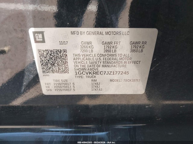 Продаж на аукціоні авто 2018 Chevrolet Silverado 1500 1lt, vin: 1GCVKREC7JZ177245, номер лоту: 45943303