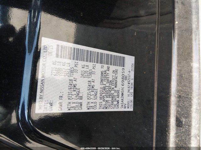 Aukcja sprzedaży 2015 Nissan Pathfinder S, vin: 5N1AR2MM5FC698059, numer aukcji: 45943309