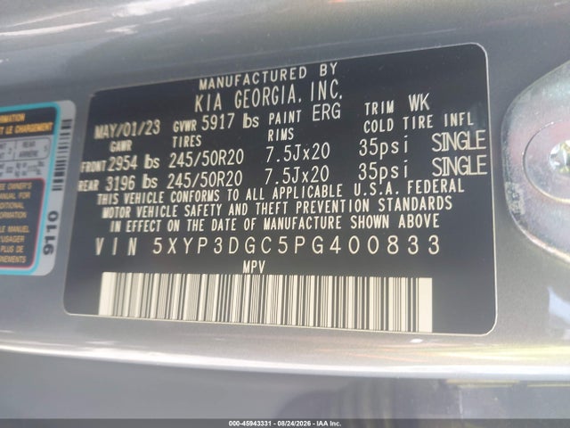 45943331 :رقم المزاد ، 5XYP3DGC5PG400833 vin ، 2023 Kia Telluride Ex X-line مزاد بيع