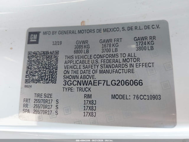 3GCNWAEF7LG206066 Chevrolet Silverado 1500 2wd Long Bed Wt