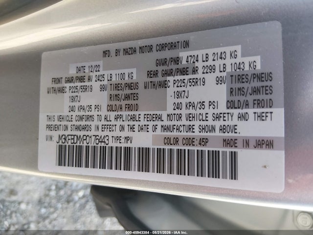Aukcja sprzedaży 2023 Mazda Cx-5 2.5 S Premium, vin: JM3KFBDMXP0176443, numer aukcji: 45943384