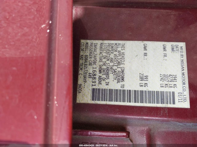 2011 Nissan Altima 2.5 S მანქანა იყიდება აუქციონზე, vin: 1N4AL2AP0BC168831, აუქციონის ნომერი: 45943424