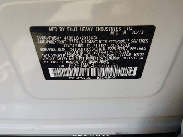 45943453 :رقم المزاد ، JF2SJAMC4EH516596 vin ، 2014 Subaru Forester 2.5i Touring مزاد بيع