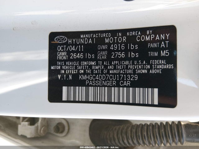 Aukcja sprzedaży 2012 Hyundai Genesis 3.8, vin: KMHGC4DD7CU171329, numer aukcji: 45943462