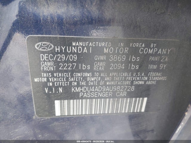 Aukcja sprzedaży 2010 Hyundai Elantra Gls, vin: KMHDU4AD9AU982728, numer aukcji: 45943470