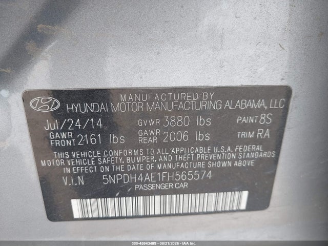 Продажа на аукционе авто 2015 Hyundai Elantra Se, vin: 5NPDH4AE1FH565574, номер лота: 45943489