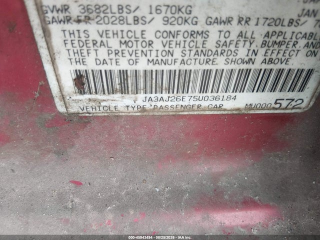 Продажа на аукционе авто 2005 Mitsubishi Lancer Es, vin: JA3AJ26E75U036184, номер лота: 45943494