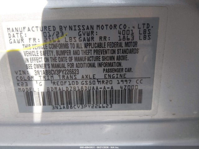 3N1AB8CV3PY226623 Nissan Sentra Sv Xtronic Cvt