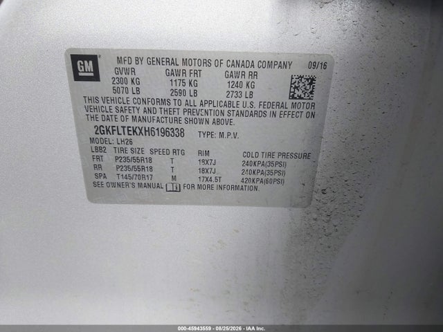 45943559 :رقم المزاد ، 2GKFLTEKXH6196338 vin ، 2017 Gmc Terrain Sle-2 مزاد بيع