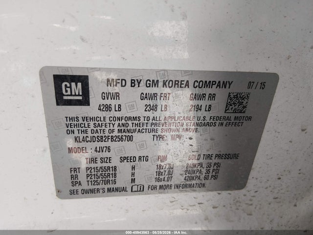 Продажа на аукционе авто 2015 Buick Encore Premium, vin: KL4CJDSB2FB256700, номер лота: 45943563