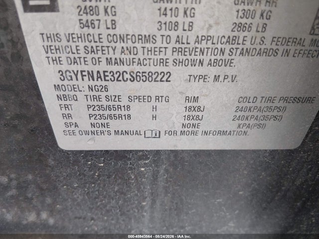 45943564 :رقم المزاد ، 3GYFNAE32CS658222 vin ، 2012 Cadillac Srx Luxury Collection مزاد بيع