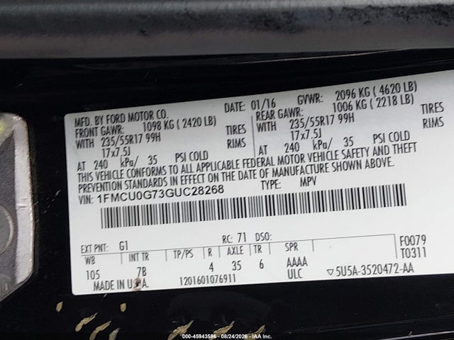 Ford ESCAPE SE 2016 1FMCU0G73GUC28268 Image 9