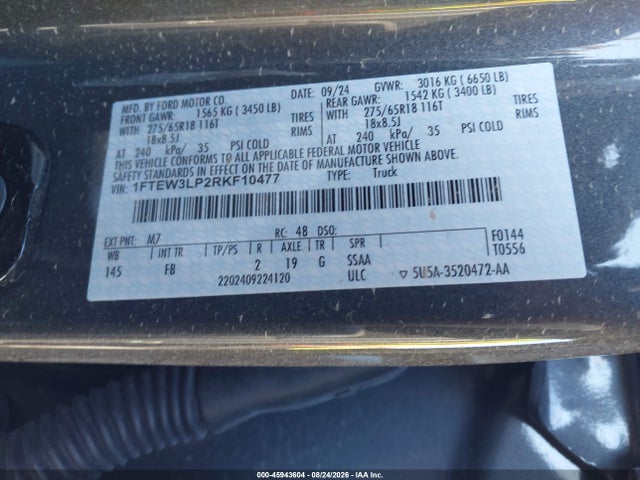Aukcja sprzedaży 2024 Ford F-150 Xlt, vin: 1FTEW3LP2RKF10477, numer aukcji: 45943604