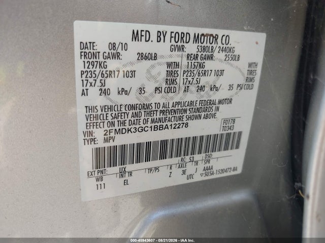 2011 Ford Edge Se მანქანა იყიდება აუქციონზე, vin: 2FMDK3GC1BBA12278, აუქციონის ნომერი: 45943607