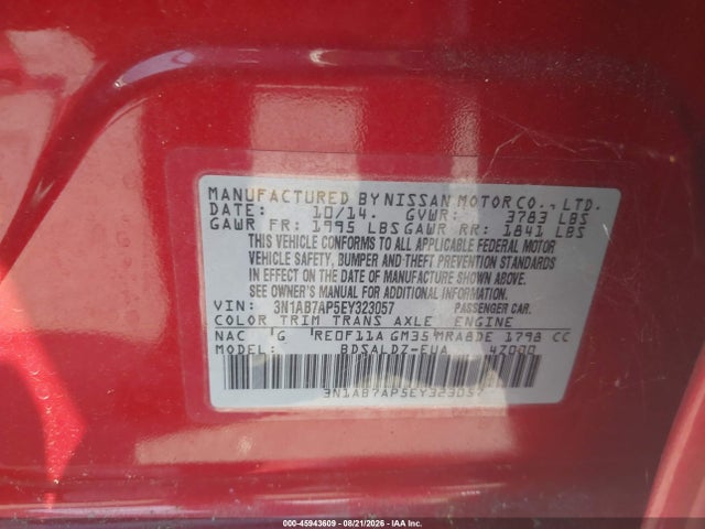 Aukcja sprzedaży 2014 Nissan Sentra Sv, vin: 3N1AB7AP5EY323057, numer aukcji: 45943609