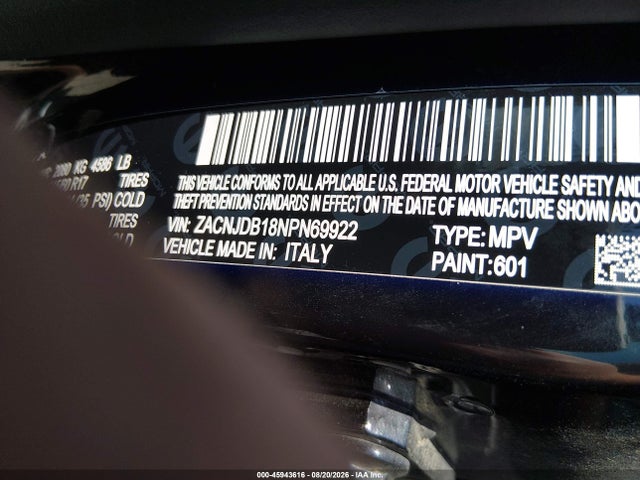 45943616 :رقم المزاد ، ZACNJDB18NPN69922 vin ، 2022 Jeep Renegade Latitude 4x4 مزاد بيع