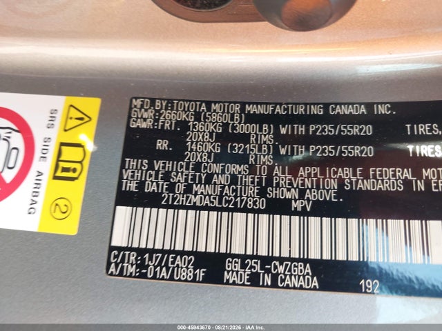 Lexus RX 350 2020 2T2HZMDA5LC217830 Image 9