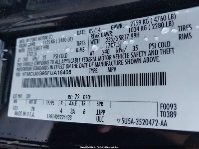 Продажа на аукционе авто 2015 Ford Escape Se, vin: 1FMCU0G96FUA18408, номер лота: 45943682