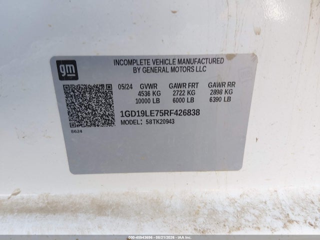Aukcja sprzedaży 2024 Gmc Sierra 2500hd 4wd  Long Bed Pro, vin: 1GD19LE75RF426838, numer aukcji: 45943696