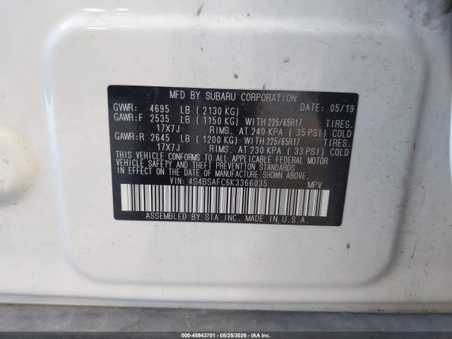 Subaru Outback 2.5i Premium 2019 4S4BSAFC6K3366035 Image 9