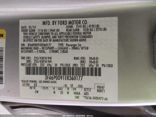 3FA6P0D91ER360177 Ford Fusion Titanium