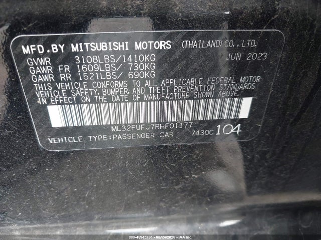 2024 Mitsubishi Mirage G4 Black Edition/es/le მანქანა იყიდება აუქციონზე, vin: ML32FUFJ7RHF01177, აუქციონის ნომერი: 45943761