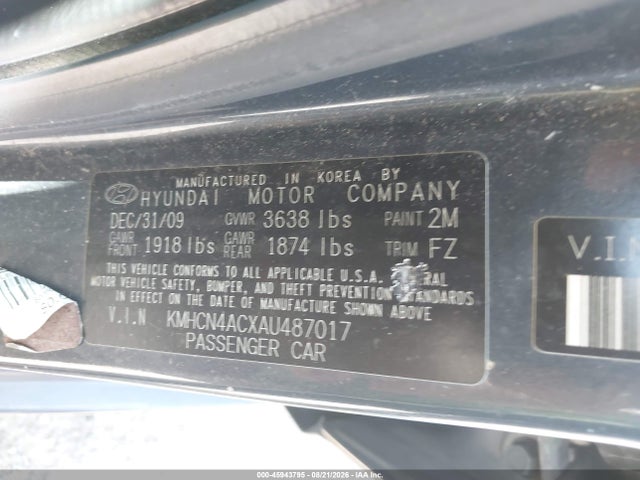 Aukcja sprzedaży 2010 Hyundai Accent Gls, vin: KMHCN4ACXAU487017, numer aukcji: 45943795